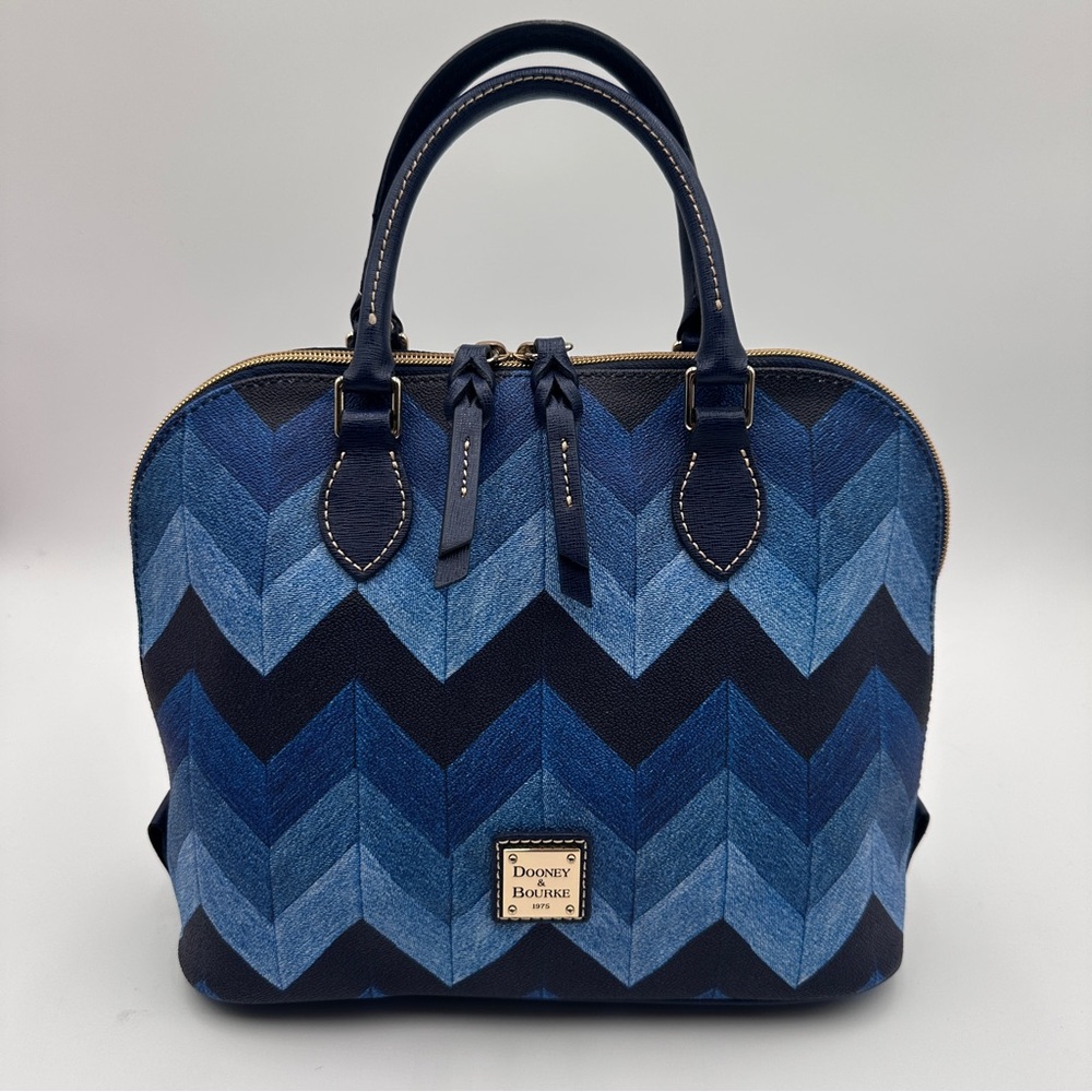 Dooney & Bourke Navy and Denim Chevron Satchel